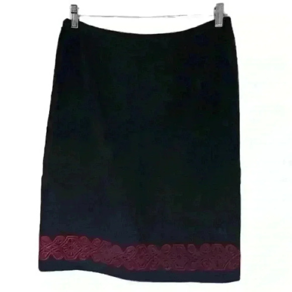 Ann Taylor Loft Women's Wool Pencil Skirt Black Red Embroidered Hem 14 - Picture 5 of 9